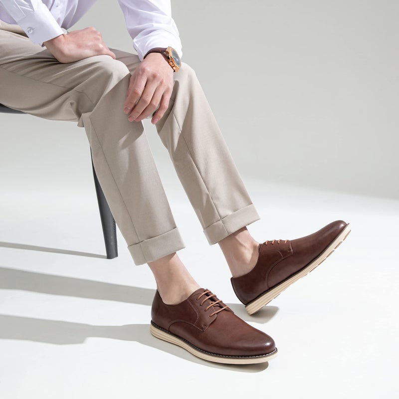 Vostey Mens Casual Dress Shoes Wingtip Plain Business Dress Shoes for Men (BMY618 Oxblood 12) - Image 3